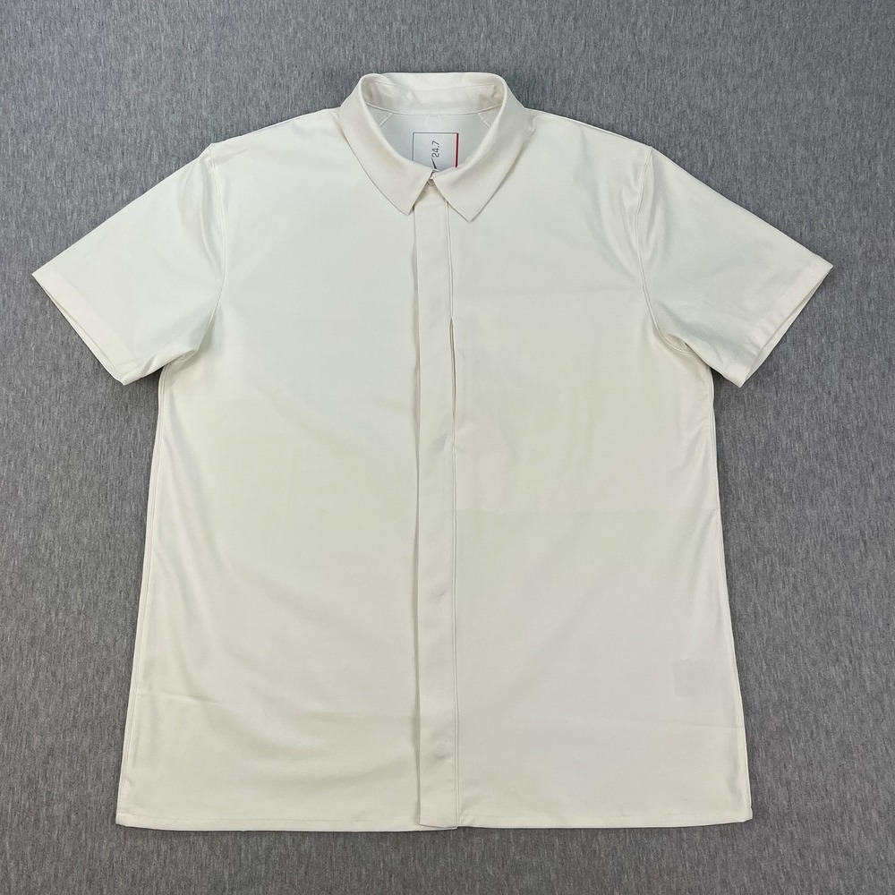 Nike 24.7 PerfectStretch Dri-Fit UV Snap-Up Shirt Mens S Ivory White Boxy Fit